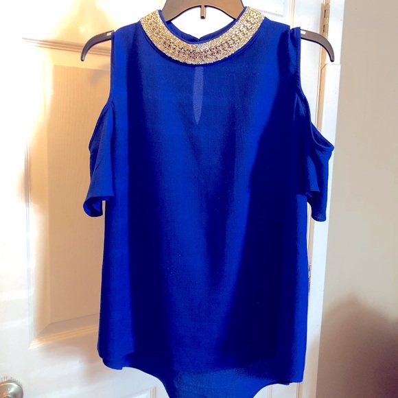 Moa Moa Tops - Woman’s Shoulderless Royal Blue Blouse